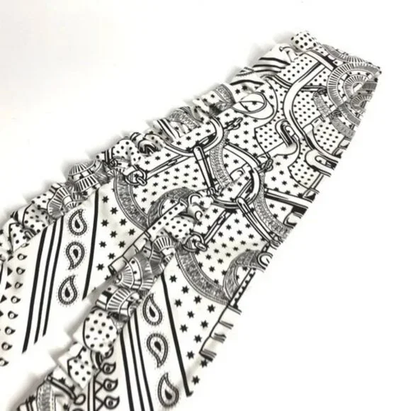 HERMES ""Apron-Doll"" Frill Eperon d'Or Bandana Twilly Scarf White/Black Unused - Picture 6 of 7